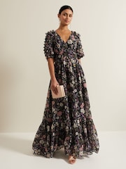 Phase Eight Black Lesley Multi Coloured Floral Maxi Dress - Image 2 of 7