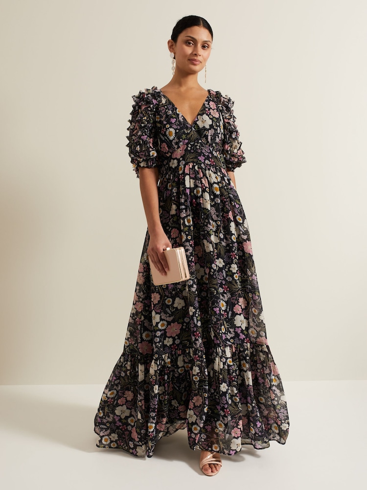 Phase Eight Black Lesley Multi Coloured Floral Maxi Dress - Image 2 of 7