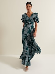 Phase Eight Blue Marzia Teal Fil Coupe Maxi Dress - Image 2 of 8