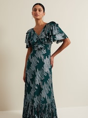 Phase Eight Blue Marzia Teal Fil Coupe Maxi Dress - Image 4 of 8