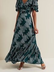 Phase Eight Blue Marzia Teal Fil Coupe Maxi Dress - Image 6 of 8