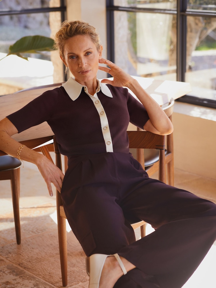 Phase Eight Red Rosie Tipped Collar Top - Image 1 of 7