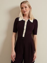 Phase Eight Red Rosie Tipped Collar Top - Image 2 of 7
