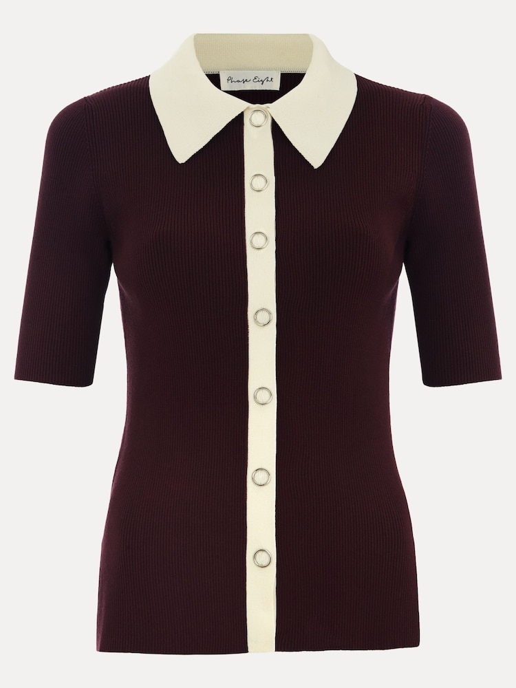Phase Eight Red Rosie Tipped Collar Top - Image 7 of 7
