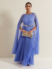 Phase Eight Blue Petite Marren Chiffon Pleated Maxi Dress - Image 1 of 7