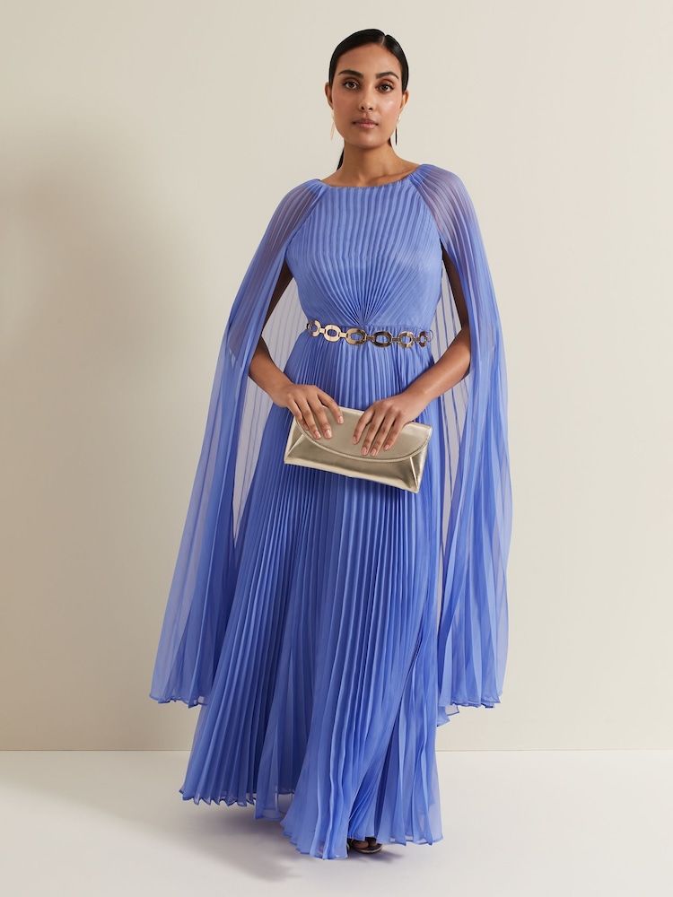 Phase Eight Blue Petite Marren Chiffon Pleated Maxi Dress - Image 1 of 7