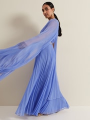 Phase Eight Blue Petite Marren Chiffon Pleated Maxi Dress - Image 5 of 7