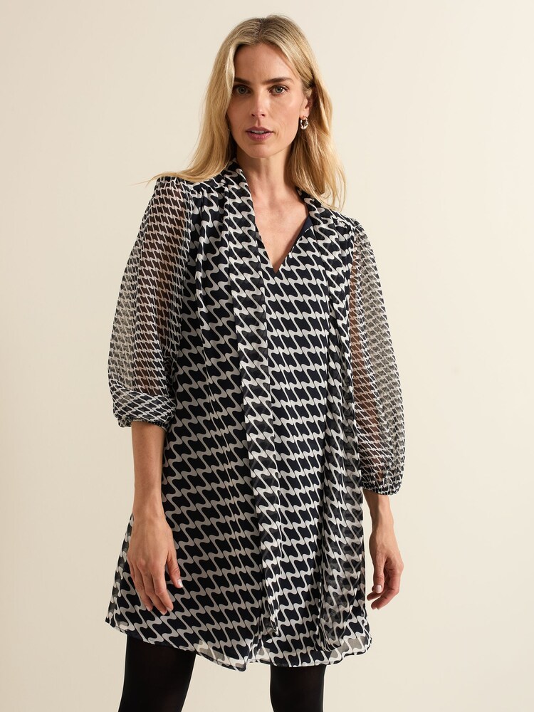 Phase Eight Blue Suki Navy Geo Tunic Mini Dress - Image 1 of 8
