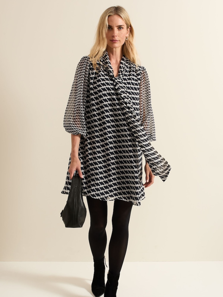 Phase Eight Blue Suki Navy Geo Tunic Mini Dress - Image 2 of 8