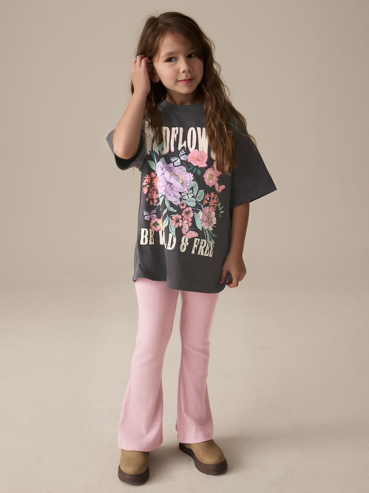 Pink Floral T-Shirt and Ribbed Flare 100% Cotton Set (3-16yrs) - Image 1 of 8