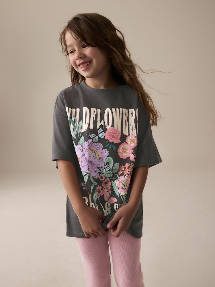Pink Floral T-Shirt and Ribbed Flare 100% Cotton Set (3-16yrs) - Image 2 of 8