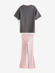 Pink Floral T-Shirt and Ribbed Flare 100% Cotton Set (3-16yrs) - Image 5 of 8