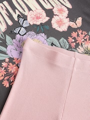 Pink Floral T-Shirt and Ribbed Flare 100% Cotton Set (3-16yrs) - Image 8 of 8