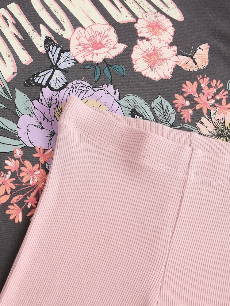 Pink Floral T-Shirt and Ribbed Flare 100% Cotton Set (3-16yrs) - Image 8 of 8