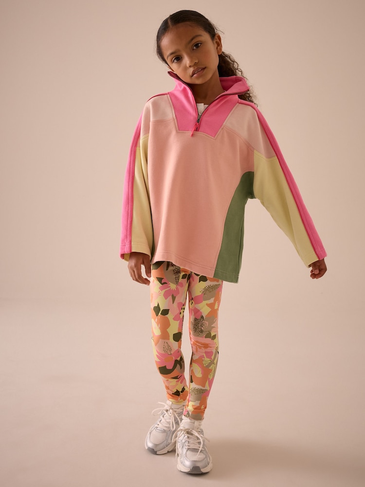 Pink Colourblock Half Zip Sweatshirt And Sports Leggings Set (3-16yrs) - Image 1 of 8
