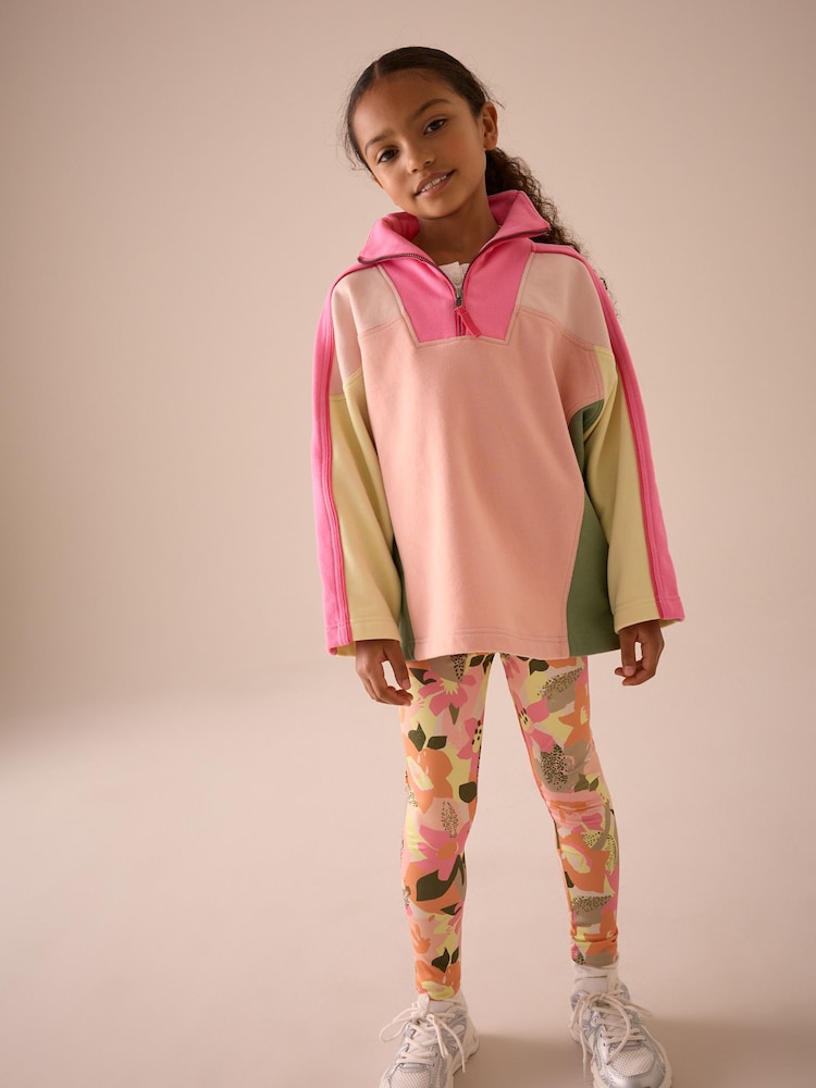 Pink Colourblock Half Zip Sweatshirt And Sports Leggings Set (3-16yrs) - Image 2 of 8