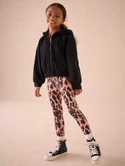 Black Half Zip Hoodie And Animal Sports Leggings Set (3-16yrs) - Image 1 of 4