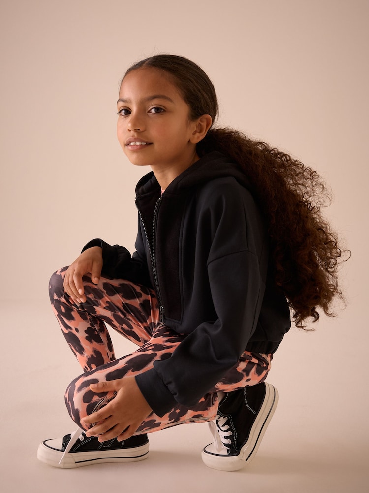 Black Half Zip Hoodie And Animal Sports Leggings Set (3-16yrs) - Image 2 of 4