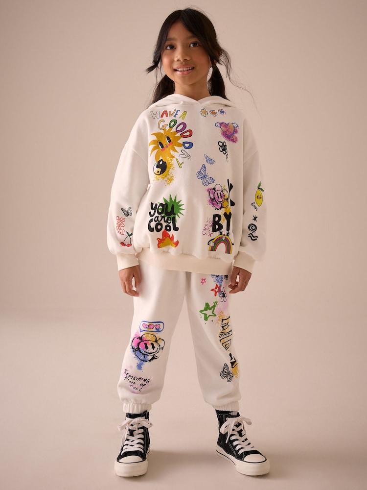 Ecru Graffiti Sweatshirt and Joggers Set (3-16yrs) - Image 1 of 8