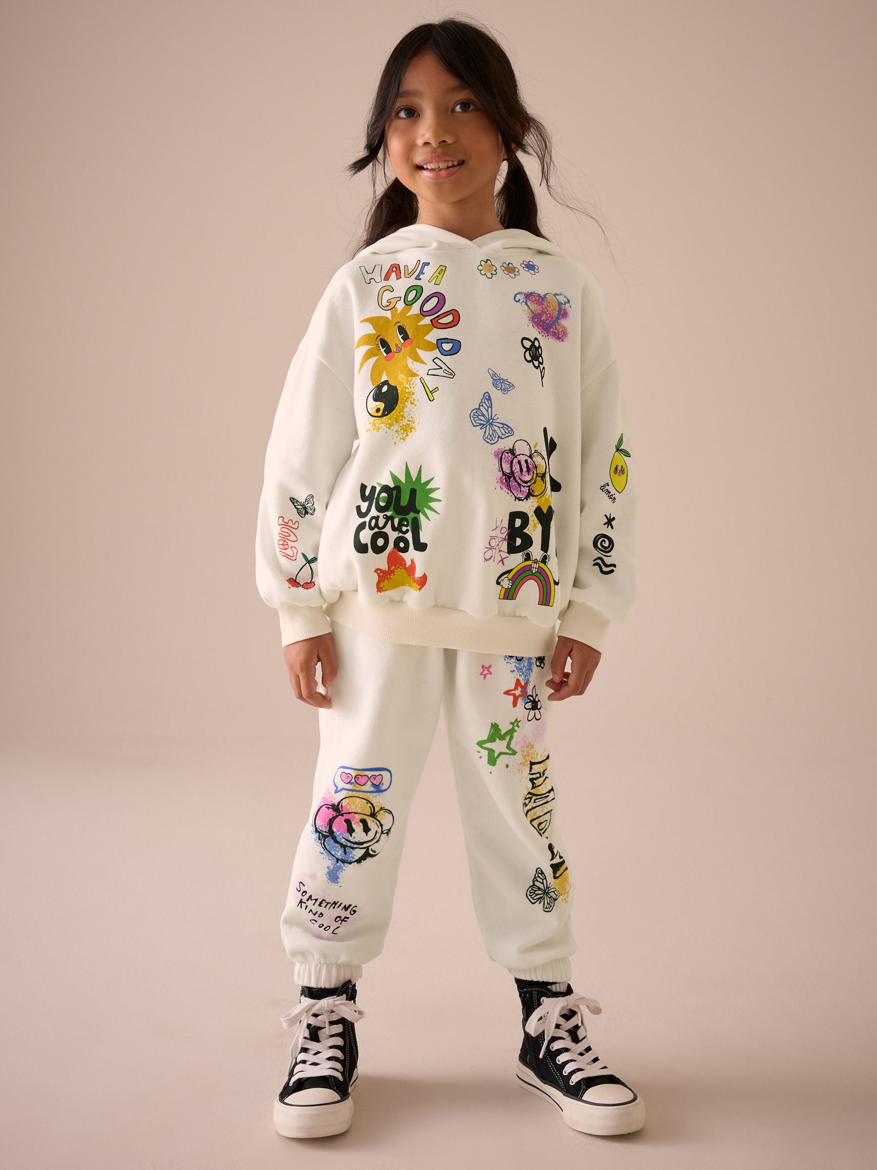 Buy Ecru Graffiti Sweatshirt and Joggers Set (3-16yrs) from the