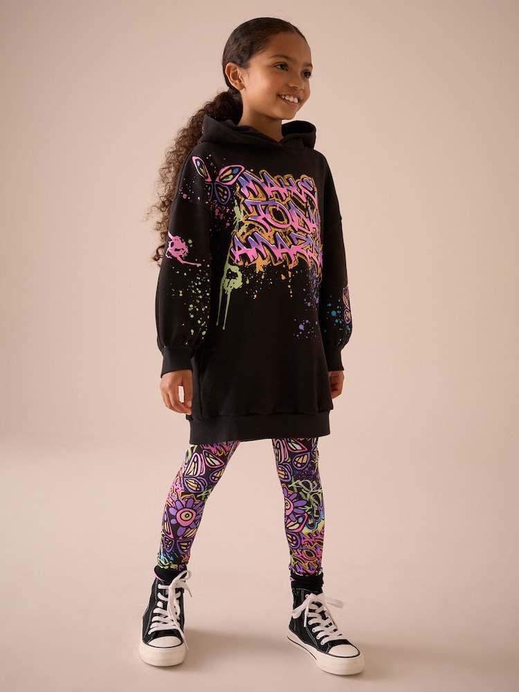 Black Graffiti Hoodie And Leggings Set (3-16yrs) - Image 1 of 7