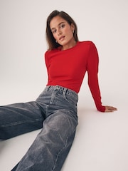 The Set Red/Ink Blue/Cream/Light Khaki 4 Pack Ribbed Long Sleeve T-Shirts - Image 1 of 11