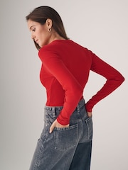 The Set Red/Ink Blue/Cream/Light Khaki 4 Pack Ribbed Long Sleeve T-Shirts - Image 5 of 11