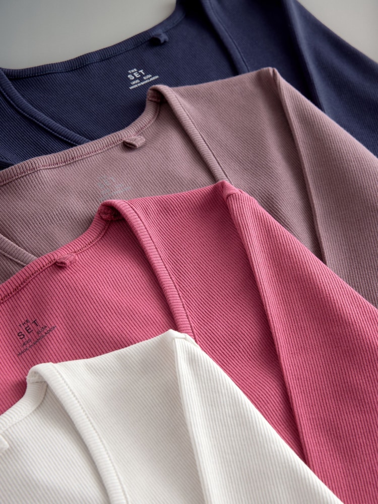 The Set 4 Pack Ribbed V-Neck Long Sleeved T-Shirts - Bild 6 von 6