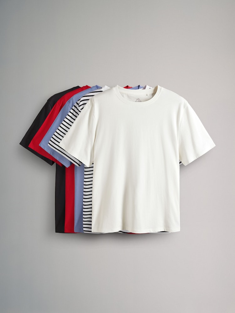 Bleu marine/Bleu/Rouge/Cream/Navy&White Rayure - {} LotThe Set 5 de t-shirts décontractés à manches courtes % coton  100 - Image 1 of 13