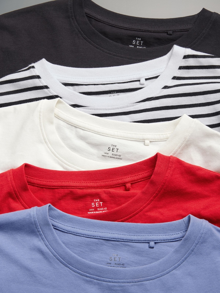 Bleu marine/Bleu/Rouge/Cream/Navy&White Rayure - {} LotThe Set 5 de t-shirts décontractés à manches courtes % coton  100 - Image 12 of 13