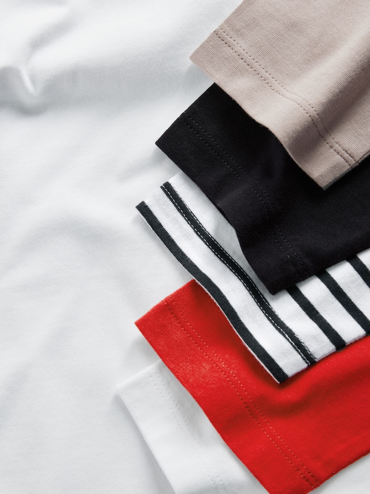 The Set Beige/Navy Blue/Red/White/Navy&White Stripe 5 Pack Relaxed Long Sleeve 100% Cotton T-Shirts - Image 12 of 12