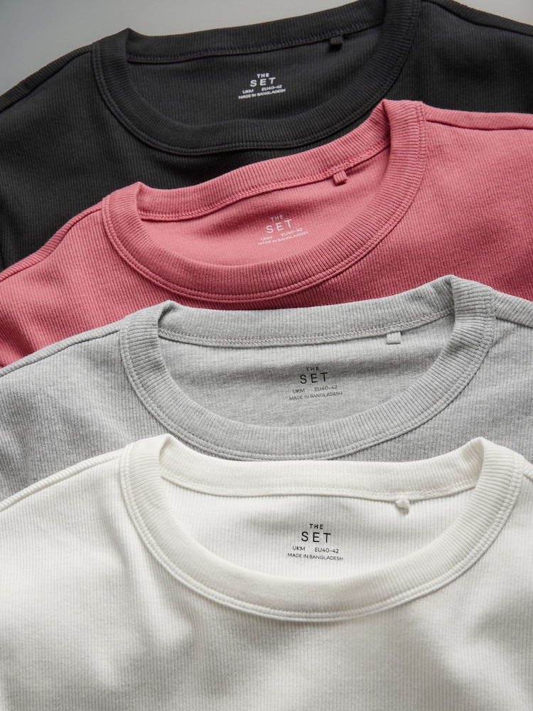 The Set lot de 4 t-shirts côtelés à manches courtes - Image 10 of 11