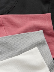 The Set Black/Rose Pink/Cream/Light Grey 4 Pack Ribbed Short Sleeve T-Shirts - Image 11 of 11