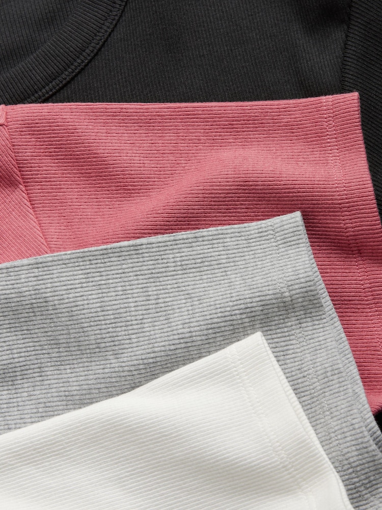 The Set Black/Rose Pink/Cream/Light Grey 4 Pack Ribbed Short Sleeve T-Shirts - Image 11 of 11