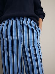 Blue Pull On Stripe Wide Leg 100% Cotton Trousers - Image 4 of 8