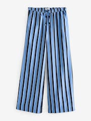 Blue Pull On Stripe Wide Leg 100% Cotton Trousers - Image 5 of 8