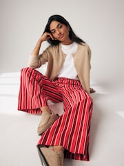 Red Pull On Stripe Wide Leg 100% Cotton Trousers - Image 1 of 7
