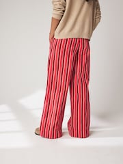 Red Pull On Stripe Wide Leg 100% Cotton Trousers - Image 3 of 7