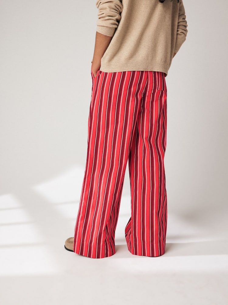 Buy Red Pull On Stripe Wide Leg 100% Cotton Trousers from the Next