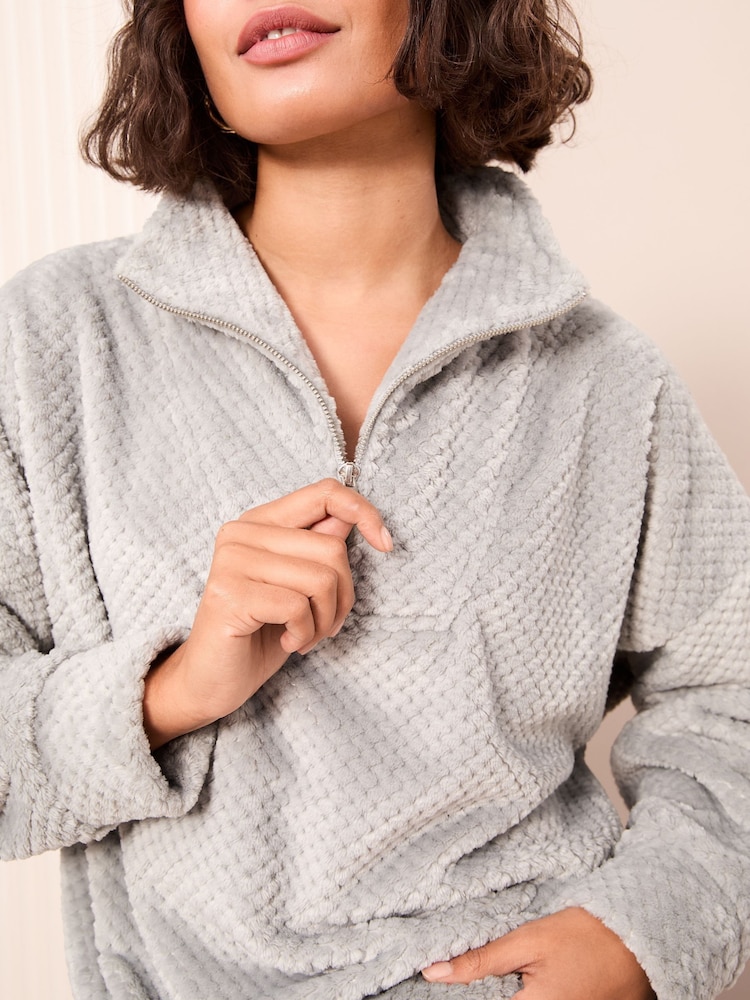 Friends Like These Grey Textured 3/4 Zip Up Fleece - Image 2 of 4