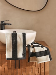 Set of 2 Black/White Block Stripe Face Cloth 100% Cotton Towel Bale - Image 1 of 3