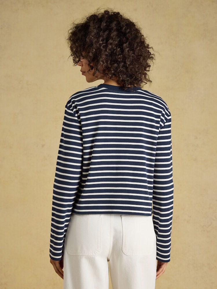 Joules Cara Navy & Cream Striped Boxy Crew Neck Jersey Top - Image 2 of 7 Joules Cara Navy & Cream Striped Boxy Crew Neck Jersey Top - Image 2 of 7