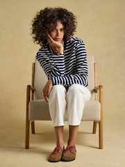 Joules Cara Navy & Cream Striped Boxy Crew Neck Jersey Top - Image 3 of 7