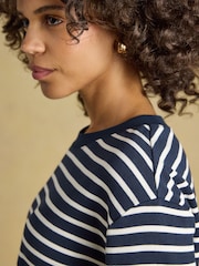 Joules Cara Navy & Cream Striped Boxy Crew Neck Jersey Top - Image 4 of 7