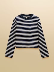 Joules Cara Navy & Cream Striped Boxy Crew Neck Jersey Top - Image 7 of 7