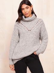 Friends Like These Grey Stitch Detail Cowl Neck Jumper - Image 2 of 4