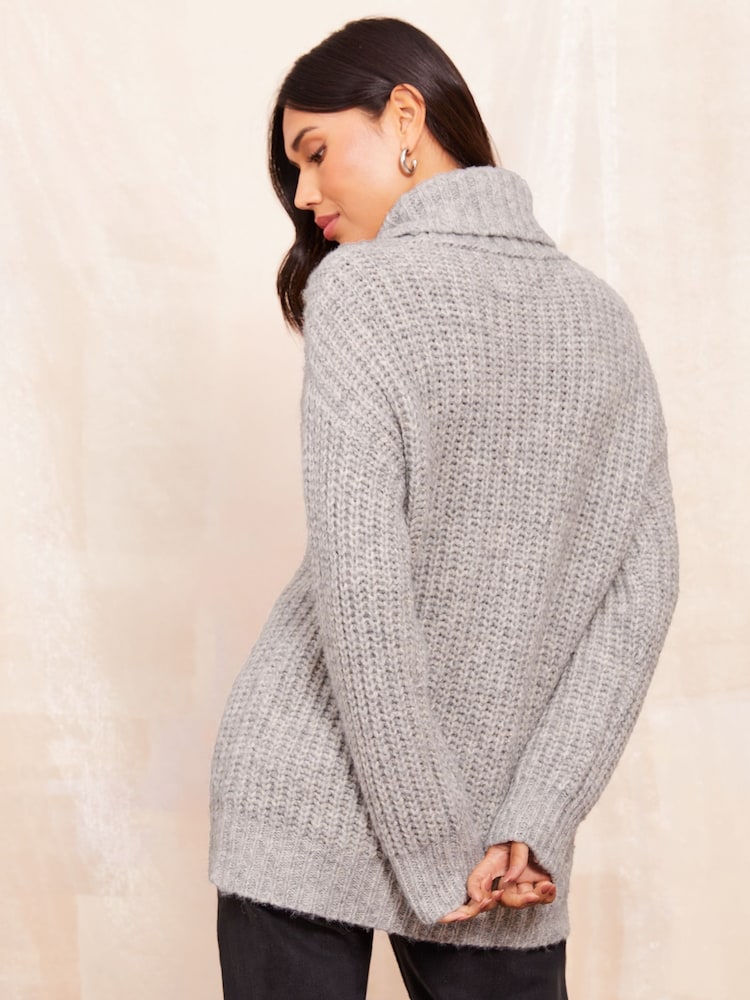 Friends Like These Grey Stitch Detail Cowl Neck Jumper - Image 4 of 4