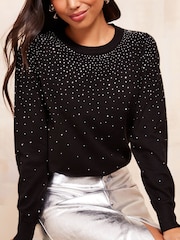 Friends Like These Black Scatter Hotfix Knit Jumper - Image 1 of 4