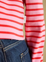Joules Cara Pink & Red Striped Boxy Crew Neck Jersey Top - Image 4 of 7