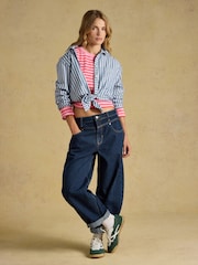 Joules Cara Pink & Red Striped Boxy Crew Neck Jersey Top - Image 6 of 7
